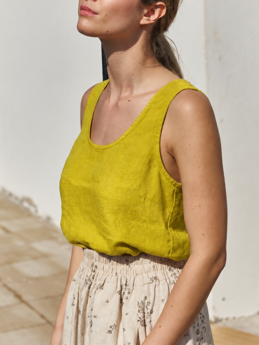 Not Perfect Linen Porto Yellow Linen Tank Top
